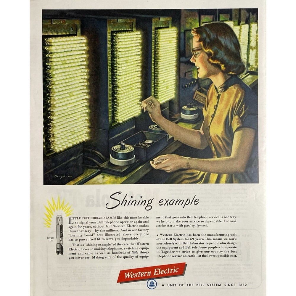 Western Electric Switchboard lamps "Shining Examples of Our Care" Print Ad 1951